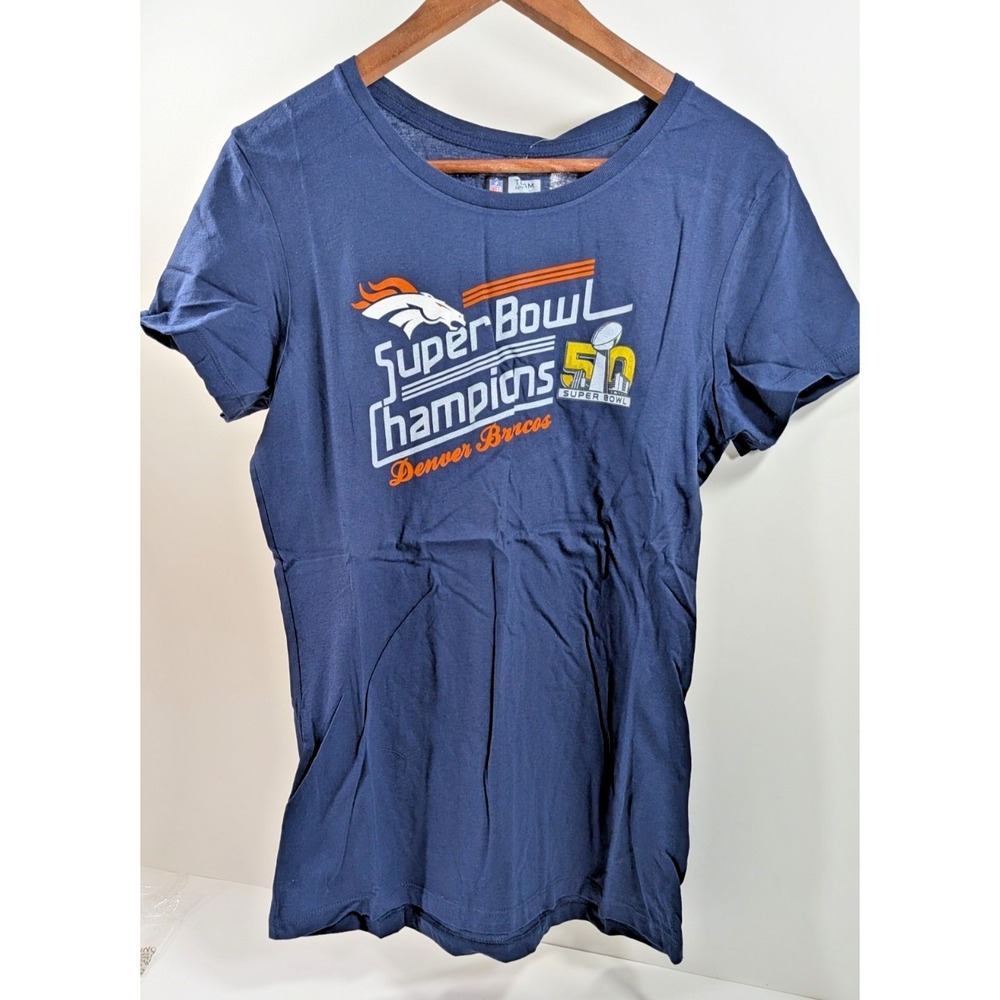 Denver Broncos Super Bowl 50 Champions Navy‎ Blue T Shirt  Womens Size XLarge